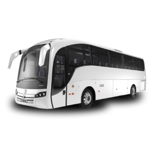 A Volvo bus used for group travel in Varanasi