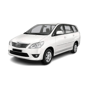 A white Toyota Innova used for Varanasi tours