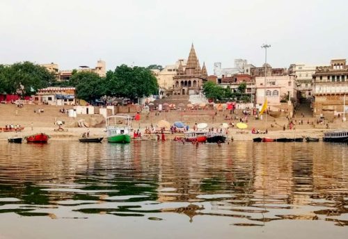 View across the Ganga towards Assi Ghat in Varanasi