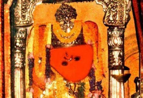 Sankat Mochan Hanuman decorated in the sanctum