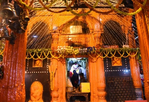 Decorated entrance of the Kal Bhairav Temple in Varanasi
