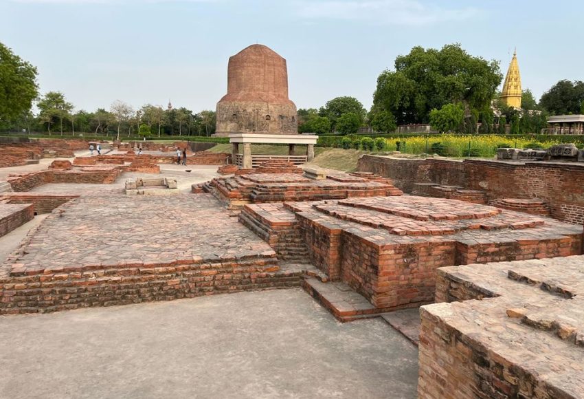 The Dhamek Stupa rising above the ruins at Sarnath near Varanasi