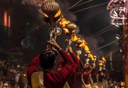 Evening Ganga Aarti ceremony at Assi Ghat, Varanasi