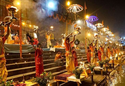 Evening Ganga Aarti during Dev Diwali in Varanasi