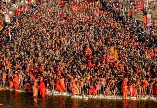 Kumbh Mela crowds at the Sangam, Prayagraj