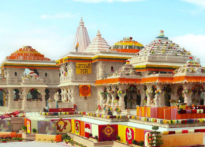 The Ram Mandir complex in Ayodhya seen from its garden grounds
