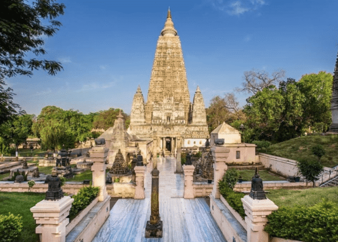 The Mahabodhi Temple at Bodh Gaya, around which the international monasteries cluster