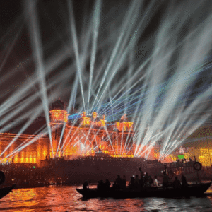 laser show at chet singh ghat on the occassion of dev diwali